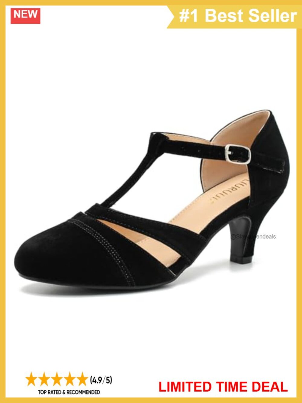 Velvet T-Strap Mary Jane Pumps Kitten Heel Vintage Dress Shoes